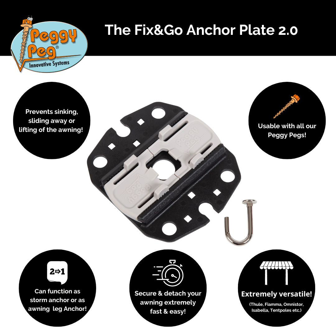 Fix&Go Anchor Plate 2.0 Black • Single item (PP16BK) • Thule Omnistor, Dometic & Fiamma awning anchor plate (Obelink feet do not fit!)