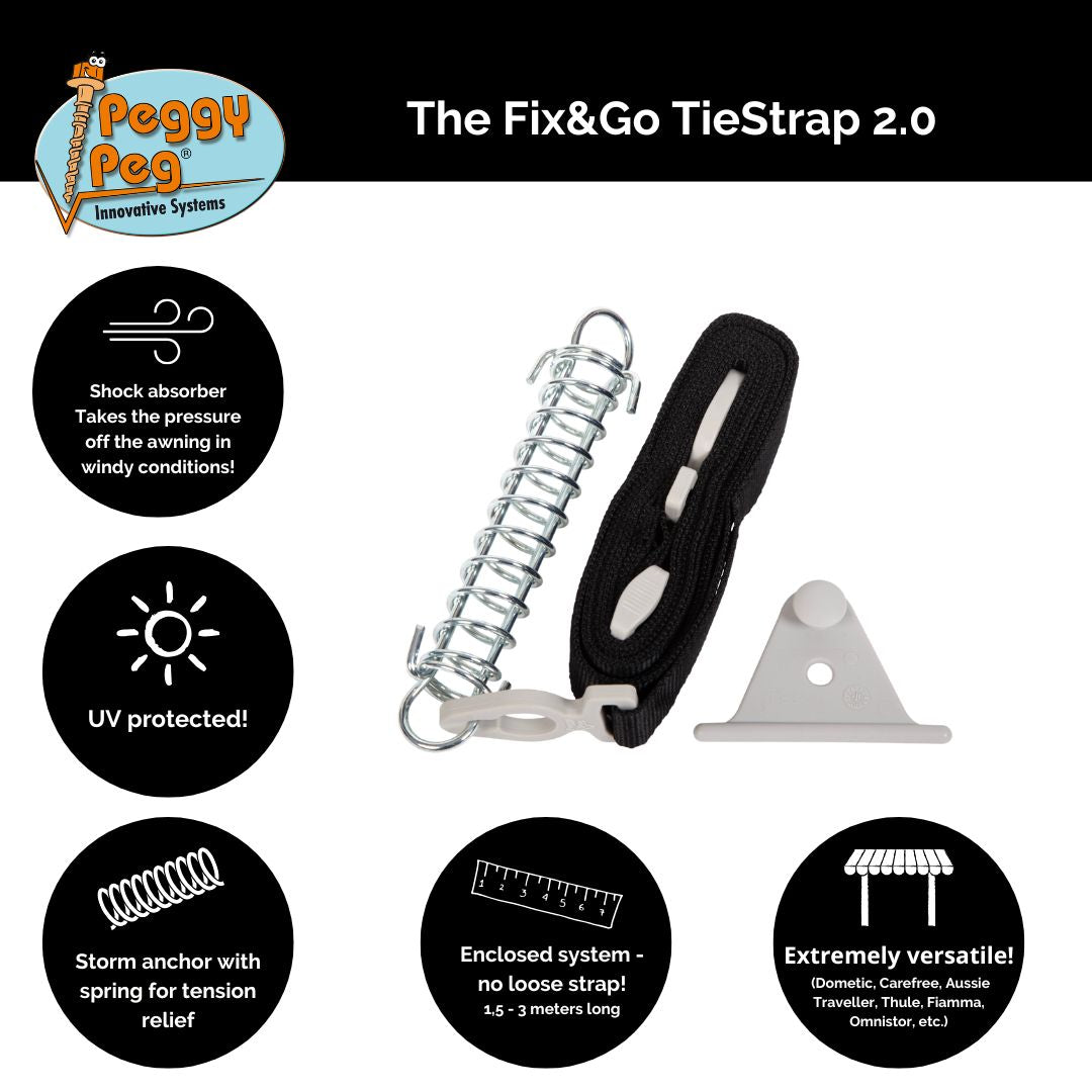 Tie Strap 2.0 (1.5-3 m) black • single item (PP25BK) • adjustable awning tension strap (Thule Omnistor, Dometic, Fiamma, etc.)
