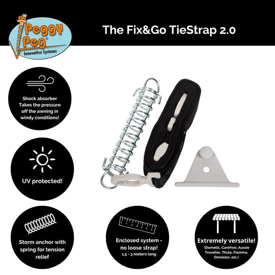 Tie Strap 2.0 (1.5-3 m) black • single item (PP25BK) • adjustable awning tension strap (Thule Omnistor, Dometic, Fiamma, etc.)