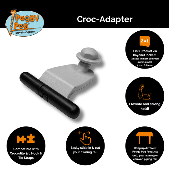 Croc-Adapter gray • Pack of 4 (PP17GY) • 5mm & 8mm Awning sail track adapter for Crocodiles & TieStrap