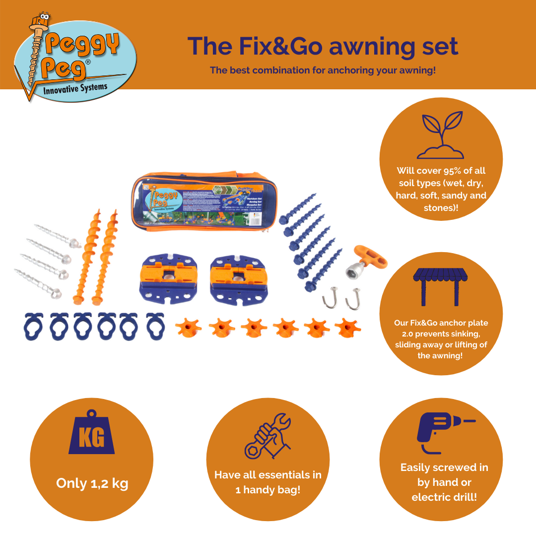 Fix&Go Peg&Stop Awning Set • Set incl. bag (PP99) • Thule Omnistor, Dometic & Fiamma Awning Anchoring system (No Obelink fit!)