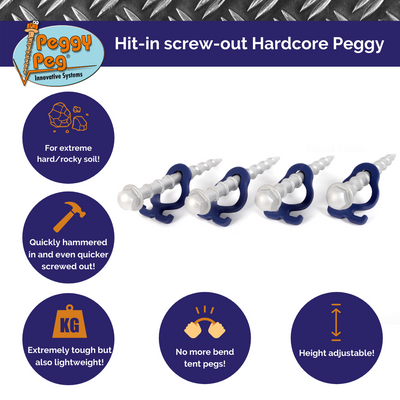 Hit-in Screw-out Peg Hardcore Peggy (HC) 15cm • Pack of 4 (HP61) • for Stony / Rocky Ground
