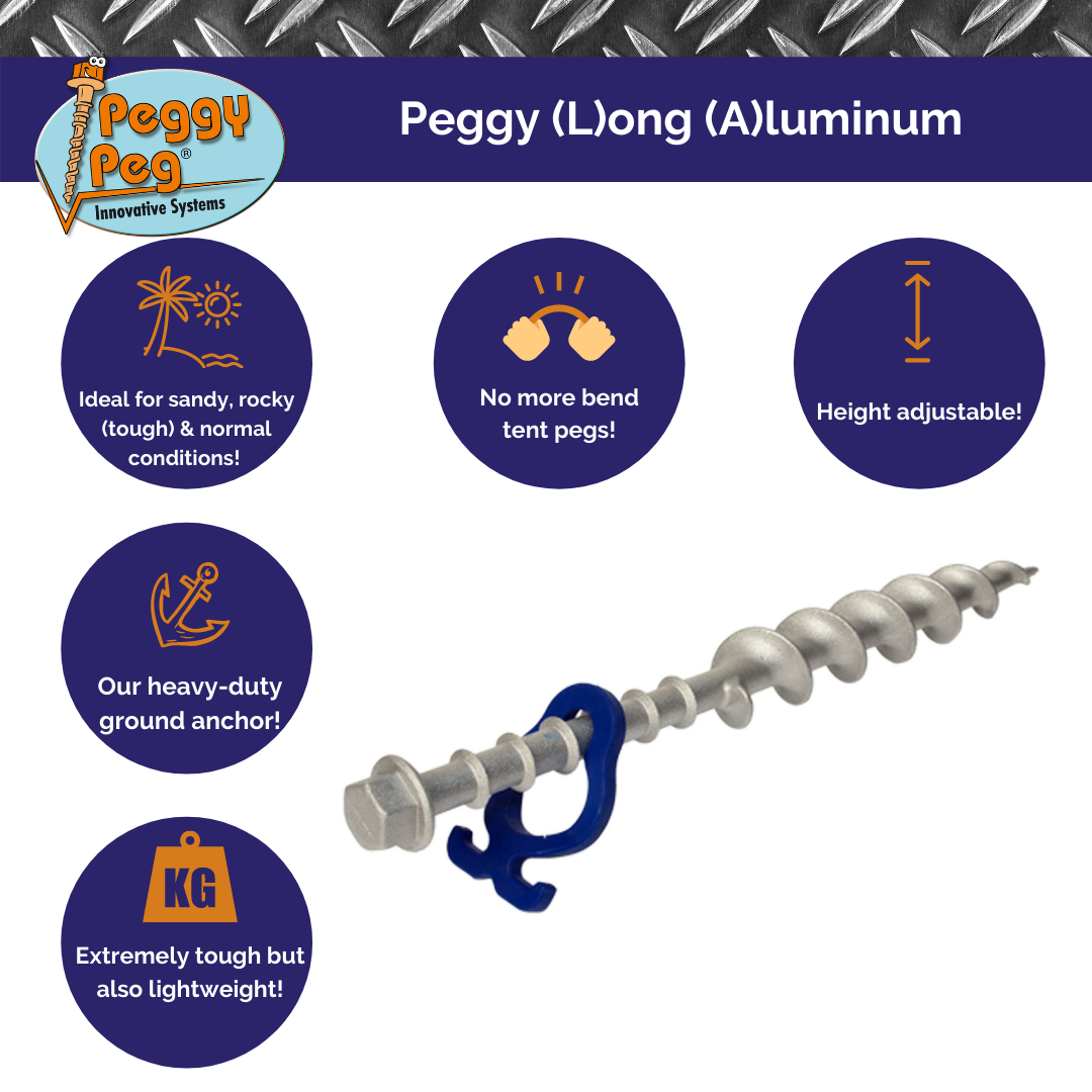 Screw-in Peg Long Aluminium (LA) 31cm • Pack of 2 (PP13) • Heavy Duty Aluminium Sand Pegs for Sandy / Gravel Subsoil