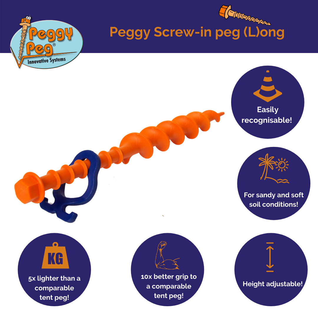 Screw-in Peg Long (L) 31cm • Pack of 2 (PP12) • Heavy Duty Large Plastic Sand Pegs for Sandy / Gravel Subsoil