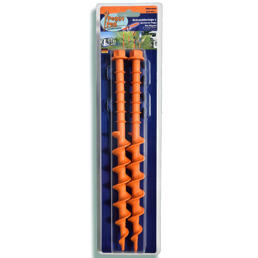 Screw-in Peg Long (L) 31cm • Pack of 2 (PP12) • Heavy Duty Large Plastic Sand Pegs for Sandy / Gravel Subsoil