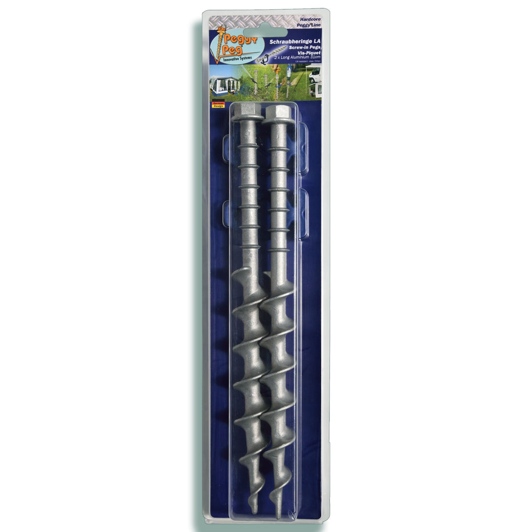 Screw-in Peg Long Aluminium (LA) 31cm • Pack of 2 (PP13) • Heavy Duty Aluminium Sand Pegs for Sandy / Gravel Subsoil