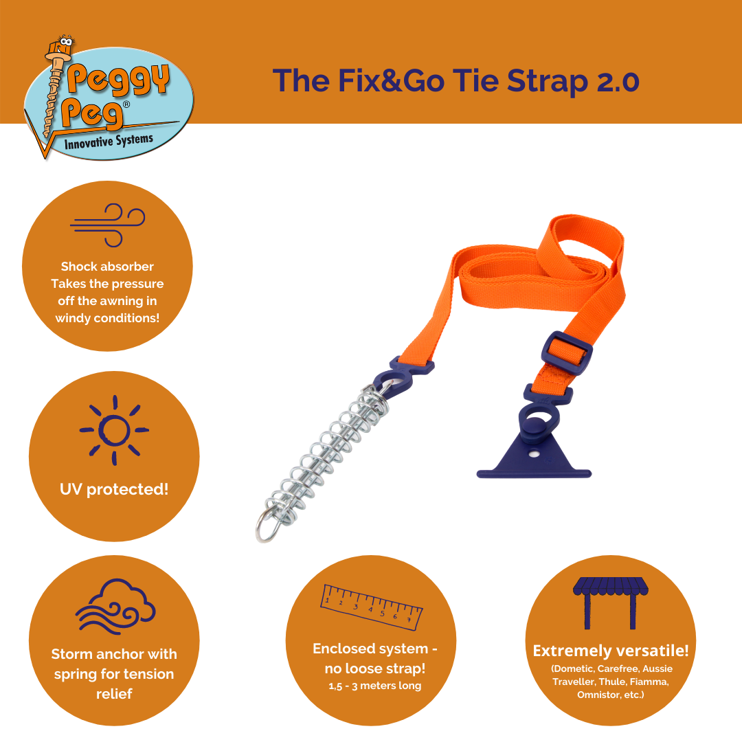 Tie Strap 2.0 (1,5-3m) • Single item (PP25) • Adjustable TieDown Strap for Awnings (Thule Omnistor, Dometic, Fiamma, etc.)